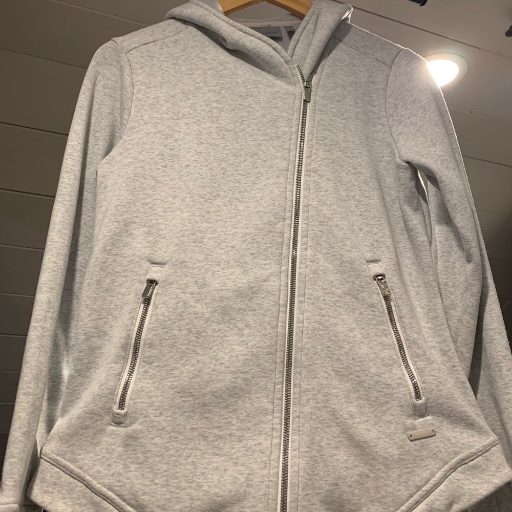 Athleta Cozy Karma Fleece Zip Up Light Gray EUC